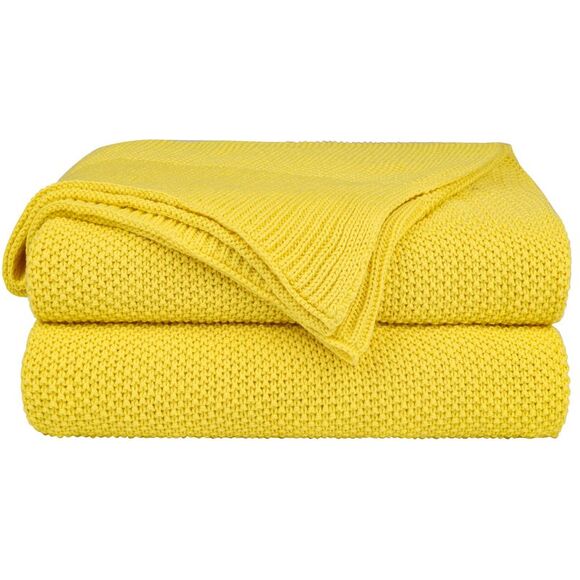 Cotton Knit Blanket Soft Lightweight Throw Blanket for Sofa Couch Yellow - Picture 1 of 6